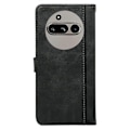 Miniatyrbillede 5 af 5: QD-Kompatibelt med Nothing Phone (3a) Cover Kalveskindsstruktur Læder Stativ Bogstil Mobilcover - Rød Sort