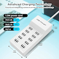 Miniatyrbilde 2 av 5: QD-USB-lader, 10-porters USB-uttak, multiport USB hurtiglading