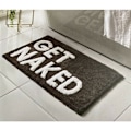Miniatyrbillede 1 af 4: QD-GET NAKED Sort og hvid badeværelsesmåtte med vandabsorberende bagside, badeværelsesmåtte med pop-up-bogstaver Get Naked, superblød og skridsikker (sort)