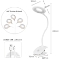 Miniatyrbilde 2 av 4: QU/Ulisem LED Klype Leselampe med Berøringssensor Bordlampe for Seng Barn 360° Fleksibel Svanehals Klypelampe USB Oppladbar