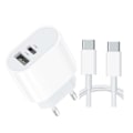 Miniatyrbild 1 av 5: Dubbel USB-C Snabbladdare för Samsung, iPhone med USB-C Kabel Vit*QN