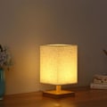 Miniatyrbillede 1 af 4: QQU-Piece Firkantet Stofskærm Bordlampe Nordisk Moderne Minimalistisk Soveværelse Sengelampe Dæmpbar Massiv Træ Bordlampe Natlampe