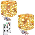 Miniatyrbild 1 av 5: [QD][2-pack] Ljusslinga, 100 LED-lampor, 10 m, 8 lägen, USB-kontakt, Vattentät, Kopparljusslinga med fjärrkontroll och timer för fest, jul