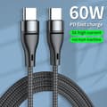 Miniatyrbilde 3 av 5: QU-USB C til USB C Hurtigladekabel PD 60W Type C Laderledning Nylon 3A Hurtigladekabel 2M Black