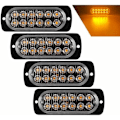Miniatyrbilde 1 av 4: #QD#4stk Ultra Slim 12LED nødstrobelys gul varsellys blinkende varsellamper Universal for bilkjøretøy Lastebil 12-24V