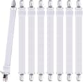 8 Pieces Sheet Clips, Adjustable Sheet Holders, High Elastic Fitted Sheet Straps with Clips, Sheet Fasteners Max Stretch 120cm, Sheet Holders White