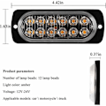 Miniatyrbilde 2 av 4: #QD#4stk Ultra Slim 12LED nødstrobelys gul varsellys blinkende varsellamper Universal for bilkjøretøy Lastebil 12-24V