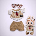 Miniatyrbild 1 av 5: /QU/Labubu Kläder Lämpliga för En Två Tre Generationer Labubu att Bära (endast kläder, exklusive dockor) Top pants leopard frame glasses