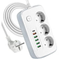 Miniatyrbillede 1 af 4: Stikdåse med USB, 3-vejs stikdåse med 5 USB-porte og 1 USB-C til skrivebord med strømafbryder, 2 meter forlængerledning, adapter[qu)