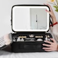 Miniatyrbillede 3 af 5: QD-Rejsetaske til makeup med LED-spejl, justerbare rumdelere og toilettaske i sort