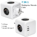 Pikkukuva 4 / 4: #QD# Useita USB-pistorasioita, Cube Wall -jatkojohto 4 pistorasiaa 2 USB-virtalähteellä, 1 Type C -portti, 7 in 1 USB-virtalähde kytkimellä, USB-seinäjatkojohtolaturi kotiin,