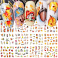 Miniatyrbild 1 av 5: \"QD\" Lönnlöv Nagelstickers Dekaler Höst Thanksgiving Nageldekoration Vattenöverföring Höstlöv Pumpa Räv Uggla 1 ark