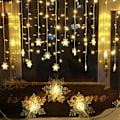 Miniatyrbillede 2 af 5: [QD] 3,5M Snefnugslysgardin, 96 LED-lyskæder 8 Lystilstande, Vinduesdekoration, Jul, Bryllup, Fødselsdag, Hjem, Udendørs - Varm hvid