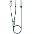 Miniatyrbilde 1 av 3: QU-2-i-1 Typ-c Billjudkabel 1 Delt 2 Type C Til Usb A 3.5mm Aux Ledning Blå, A