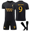 Miniatyrbillede 1 af 2: QU)2324 Real Madrid udebanetrøje sort nr. 9 Mbappe sæt Nr. 9 Mbappe‘-PO- Nr. 9 Mbappe #16(100-110 cm)