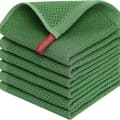 6 pcs 34x34cm Waffle Weave Cotton Kitchen Towels, Quick-Drying and Absorbent Cleaning Cloth with Hanging Loop Green