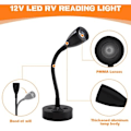 Miniatyrbild 2 av 3: #QD#st 12V LED Spot Läslampor Justerbar Strömbrytare Sängvägglampa Interiörbelysning Husbil 6000K Vit för Husbil