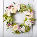 Miniatyrbild 2 av 5: [QD] Krans Pion Blomsterkrans, Blommande Grön Pion Dörrkrans Konstgjord pionkrans för ytterdörren Bröllopsvägg Heminredning