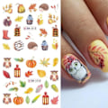 Miniatyrbild 5 av 5: \"QD\" Lönnlöv Nagelstickers Dekaler Höst Thanksgiving Nageldekoration Vattenöverföring Höstlöv Pumpa Räv Uggla 1 ark