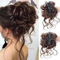 Miniatyrbilde 1 av 4: Hårknute med klemme, knutehårdel, krøllete hårstrikk med hår, chignon voluminøs hårdel, rufsete knute forlengelse