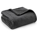 Miniatyrbillede 1 af 5: QU*Bedsure Flanell sofaplaid 150x200 cm - Ekstra blød 100% mikrofiber Vendbar 90 sengeplaid - Åndbar antracit sort plaid