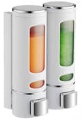 Sæbedispenser til vægmontering, 2 kamre, 400 ml plastik, uden boring, til flydende sæbe/shampoo/balsam