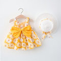 Miniatyrbild 3 av 5: QU)Sommarfödd Baby Kläder Småbarn Flick Kläder Bomull Strand Hängselklänning+Solhatt Prinsessklänningar 2 st Flerfärgad 18-24M