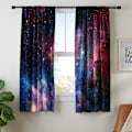 Miniatyrbilde 2 av 5: QD-IC Barnegardiner for gutter, ytre rom, stanglomme (2 deler 100cm*180cm) Blå Planet Nebulosa Kosmisk Svart Psykedelisk