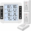 Miniatyrbillede 1 af 4: QU/DPZO Smart Indendørs/Udendørs Termometer med 3 Trådløse Sensorer. Overvåger luftfugtighed og temperatur (°C/°F), registrerer maksimum og m
