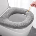 Pikkukuva 1 / 5: [QD] 2 kpl Pehmeät Kylpyhuoneen WC-istuimen Pehmusteet, Lämmin Istuintyyny, WC-istuimen Suojatyyny, WC-istuimet, Uudelleenkäytettävät Pestävät (Tummanharmaa)