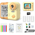 Miniatyrbillede 1 af 5: Instant Børne Fotokamera, 1080P 2.4\" Instant Print Kamera til Børn med Termisk Papir Farve Tusser Halsrem, Gul Yellow