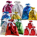 Miniatyrbillede 1 af 5: [QD] 12-pak Solid Farvede Folie Gaveposer Multipack Lynlås Gaveposer, 6 Farver Shimmer Indpakningsposer, Genanvendelige Jumbo Julepose
