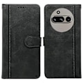 Miniatyrbillede 1 af 5: QD-Kompatibelt med Nothing Phone (3a) Cover Kalveskindsstruktur Læder Stativ Bogstil Mobilcover - Rød Sort