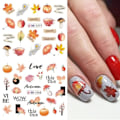 Miniatyrbild 4 av 5: \"QD\" Lönnlöv Nagelstickers Dekaler Höst Thanksgiving Nageldekoration Vattenöverföring Höstlöv Pumpa Räv Uggla 1 ark