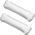 Polypropylentau 30,5 m, 6,35 mm UV-bestandig solid flette for camping og flaggstang, hvit, 2-pakning