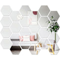 Miniatyrbillede 1 af 5: \"QD\" 24 Stk. Akryl Hexagon Spejle, Selvklæbende Fleksibel Spejlark DIY Kunst Spejl til Stue Soveværelse Badeværelse Sofa TV Baggrund Vægdekoration