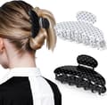 Hårklämmor, 2-pack starka klämmor för tjockt hår, återvunna håraccessoarer med prickigt mönster black+white