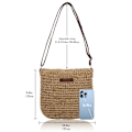 Miniatyrbild 2 av 5: Halmväska för Kvinnor, Liten Crossbody-väska för Sommarstrand med Dragkedja och Justerbar Axelrem, Boho Vävd Handgjord Axelväska (Khaki) Khaki