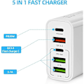 Miniatyrbillede 2 af 7: Multiple Opladere 65W 5 USB Porte C, QC3.0, USB C PD20W Adapter, Multiple Opladere, Hurtigere og Sikrere Opladning. Kompatibel med Alle Mobiltelefoner{F2}
