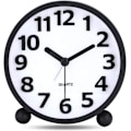 Miniatyrbild 1 av 5: Tyst Analog Väckarklocka, Svart Metall Stora 3D-Siffror, Snooze{F2}