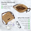 Miniatyrbild 3 av 5: Halmväska för Kvinnor, Liten Crossbody-väska för Sommarstrand med Dragkedja och Justerbar Axelrem, Boho Vävd Handgjord Axelväska (Khaki) Khaki