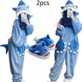 Kigurumi-pysjamas med hette for kvinner – Hai-design for vinter og cosplay Robe and Slipper M