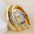 Miniatyrbillede 3 af 4: Dame Slange Armbåndsur Serpentine Bling Diamant Quartz Ure - WELLNGS Gold White
