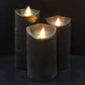 LED blokklys - rustikk - 3 stk. - 10/12,5/15 cm - med 3D-flamme - (flere farger)(yh)
