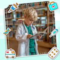 Miniatyrbild 3 av 8: Läkardräkt för Barn - Scrubs, Stetoskop, Labbrock - Halloweenkostym, Yrkesdagskostym för Flickor 3-12 År 7-8 År{F2} 7-8 Years Green