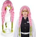 Kanroji Mitsuri Cosplay Peruk, Lång Rosa-Grön Flätad Anime Peruk för Halloweenfest