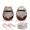 Mini Kalimba i Trä - 8-tangenters Fingerpiano för Barn Water drop+cat+lanyard