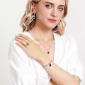 Miniatyrbillede 3 af 5: Titanic Havets Hjerte Halskæde Øreringe Armbånd og Ringe Smykkesæt, Sølv Blå Safir Krystal Halskæde Vedhæng Bryllup Prom Smykker
