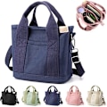 Miniatyrbilde 1 av 6: Multi-Pocket Tote Bag med glidelås, Håndlaget Canvas Veske med rom, Multifunksjonell Satchels Bag for kvinner Damer Universitet Skole Arbeid Reise{EE} Dark Blue-small