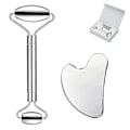 Miniatyrbillede 1 af 5: Gua Sha sæt i rustfrit stål og ansigtsmassage roller til ansigts-, øjen- og nakkemassage, praktiske ansigtsmassageværktøjer til kropspleje